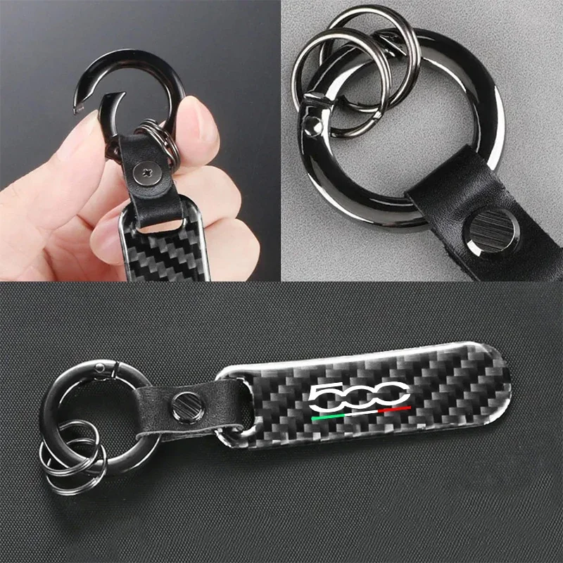 Car Carbon Fiber Key Chain Anti-lost Buckle Holder Key Ring Car Accessories For Fiat 500 Punto Bravo Stilo Panda Abarth Viaggio