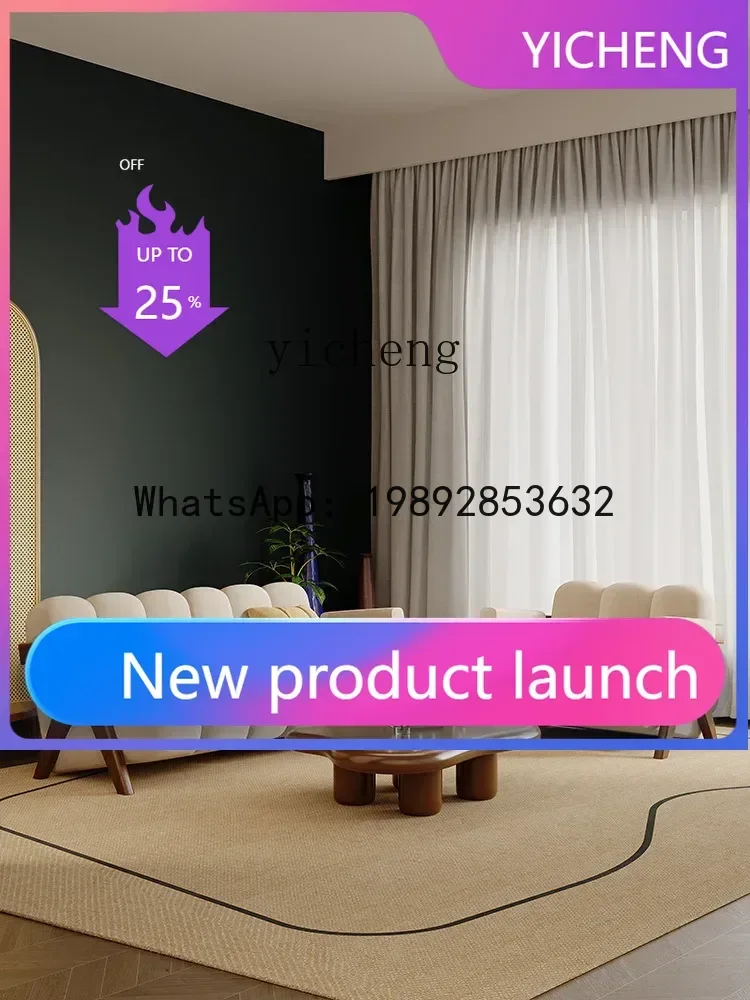 

Retro Living Room Sofa Small Apartment Straight Row Double Sofa Solid Wood Cream Style