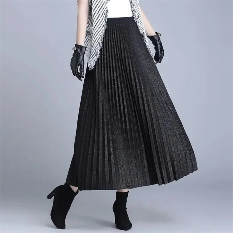 High-grade Women High Waist Maxi Skirt Spring Summer Lady Solid Color Skirt Korean Female Medium Long Styles A-line Long Skirts