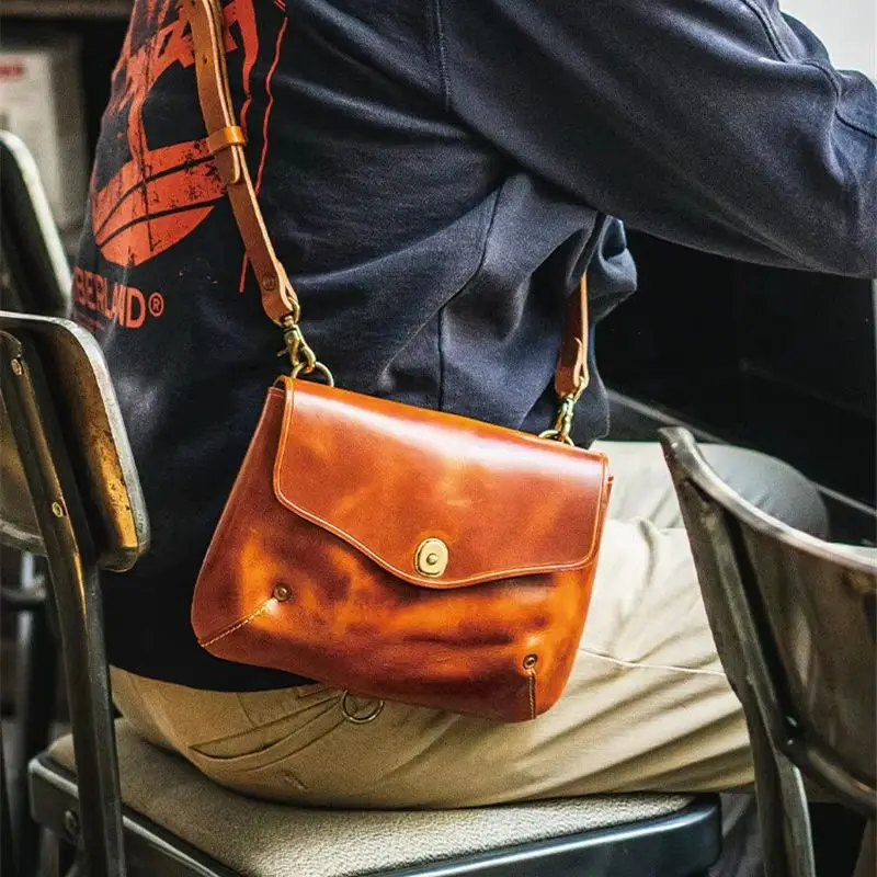 Fashion Luxury Daily Natural Genuine Leather Men's Messenger Bag Outdoor Leisure Pure Real Cowhide Small Shoulder Bag Youth