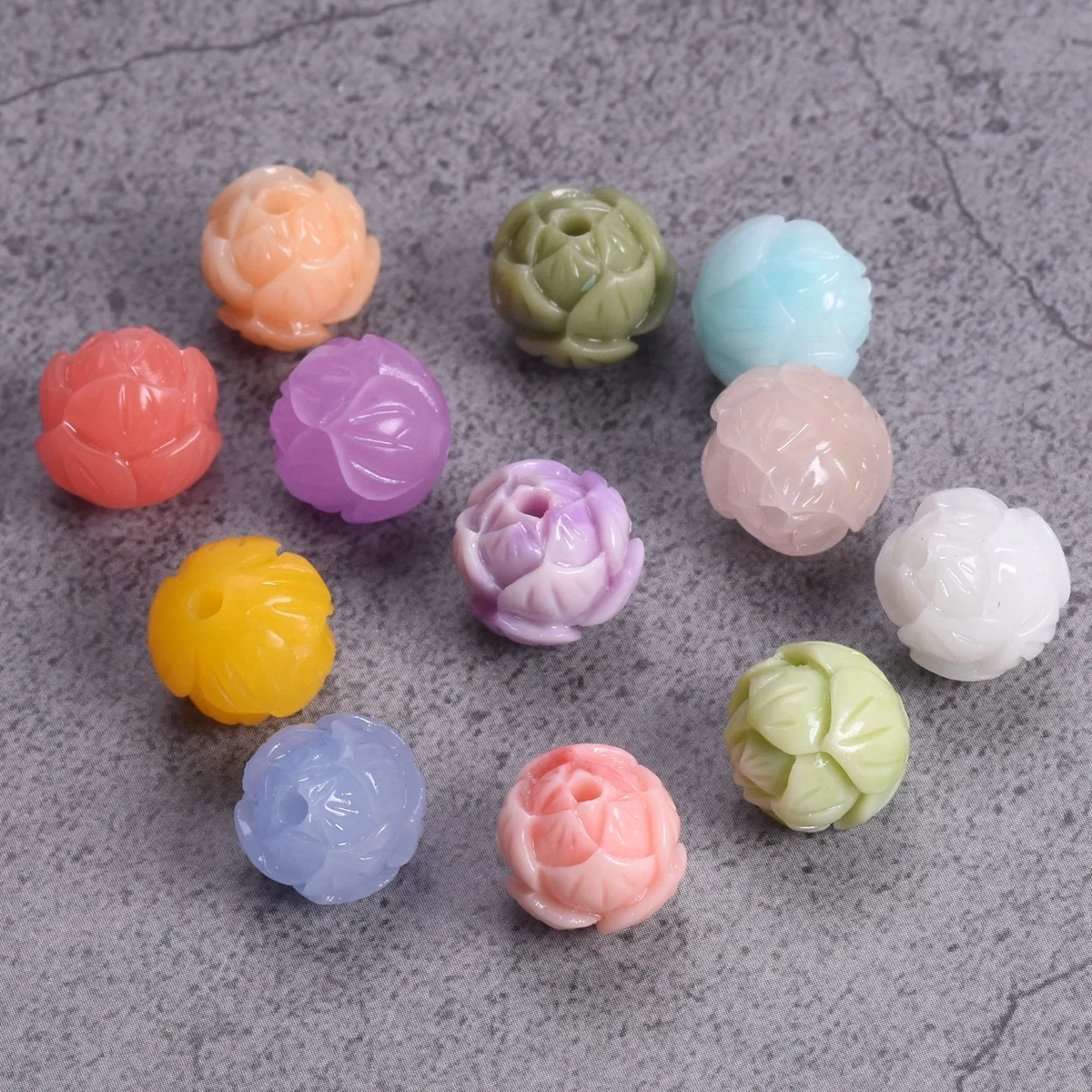 10pcs Flower Carving Shape Round 10mm Artificial Coral Loose Beads For Jewelry Making DIY Bracelet Findings