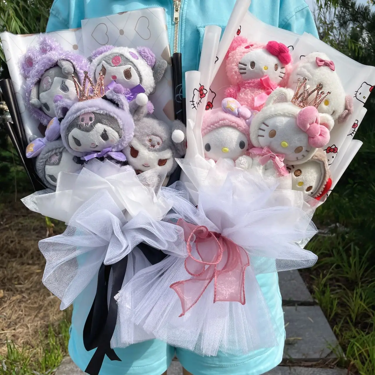 Cartoon Sanrio Doll Flower bouquet Kuromi Cinnamoroll Mymelody KT Kawaii  Anime Plush Toys Valentine Christmas Graduation Gifts