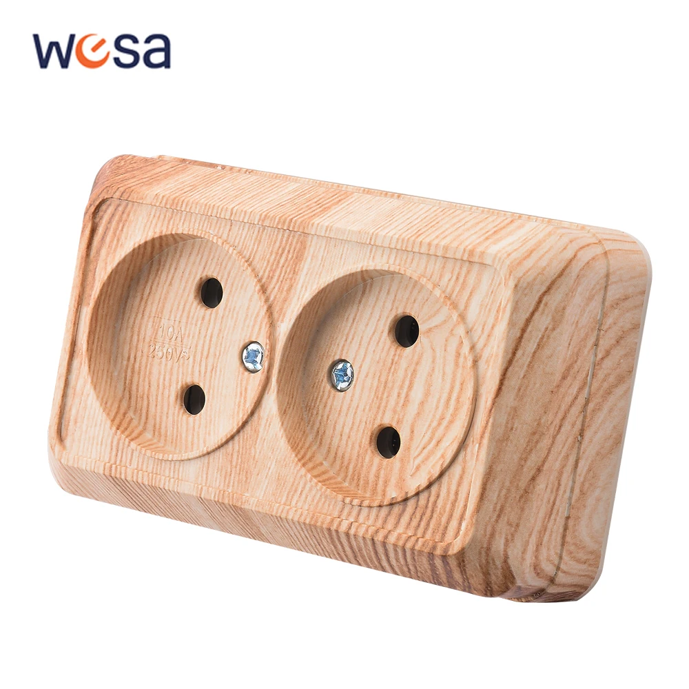 

Wood Paint Wall Surface 2 Sockets Plugs EU Exterior Electrical Outlets Not Ground Outdoor Power Socket Flame Retardant Plastic