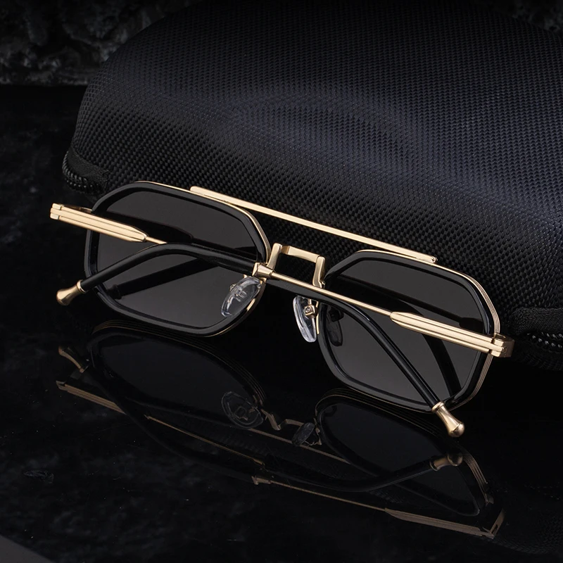 Steampunk Rechteckige Sonnenbrille für Herren 2026 Luxusmarke Retro Punk Sonnenbrillen für Männer Vintage Doppelbalken-Brillen UV400-Schutz – Detail 3