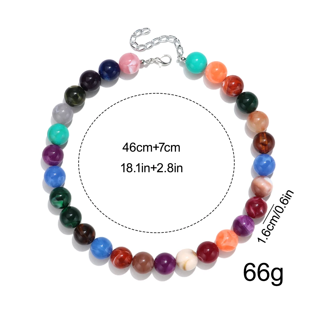 Modische Acryl-Halsketten mit 16-mm-Kugelperlen für Damen und Herren, Retro, mehrfarbig, große runde Perlenkette, Statement-Schmuck, Geschenk – Detail 1