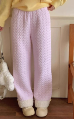 2025 Winter New Fashion Loose Versatile Pink Solid Color Trousers Comfortable Elastic Waist Sweet Girl Age-reducing Warm Pants