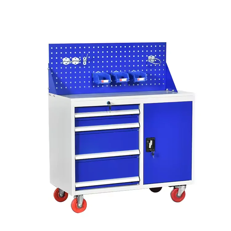 

4-Drawer Mobile Workshop Tool Cart Storage Cabinet Panel Mobile Tool Chest on Wheel Metal Design