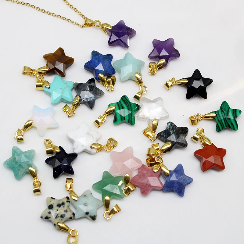 8pcs Natural Stone Faceted Stars Pendant Amethysts Amazonite Quartz Crystal Five Stars shape Pendant For DlY Earrings Bracelets