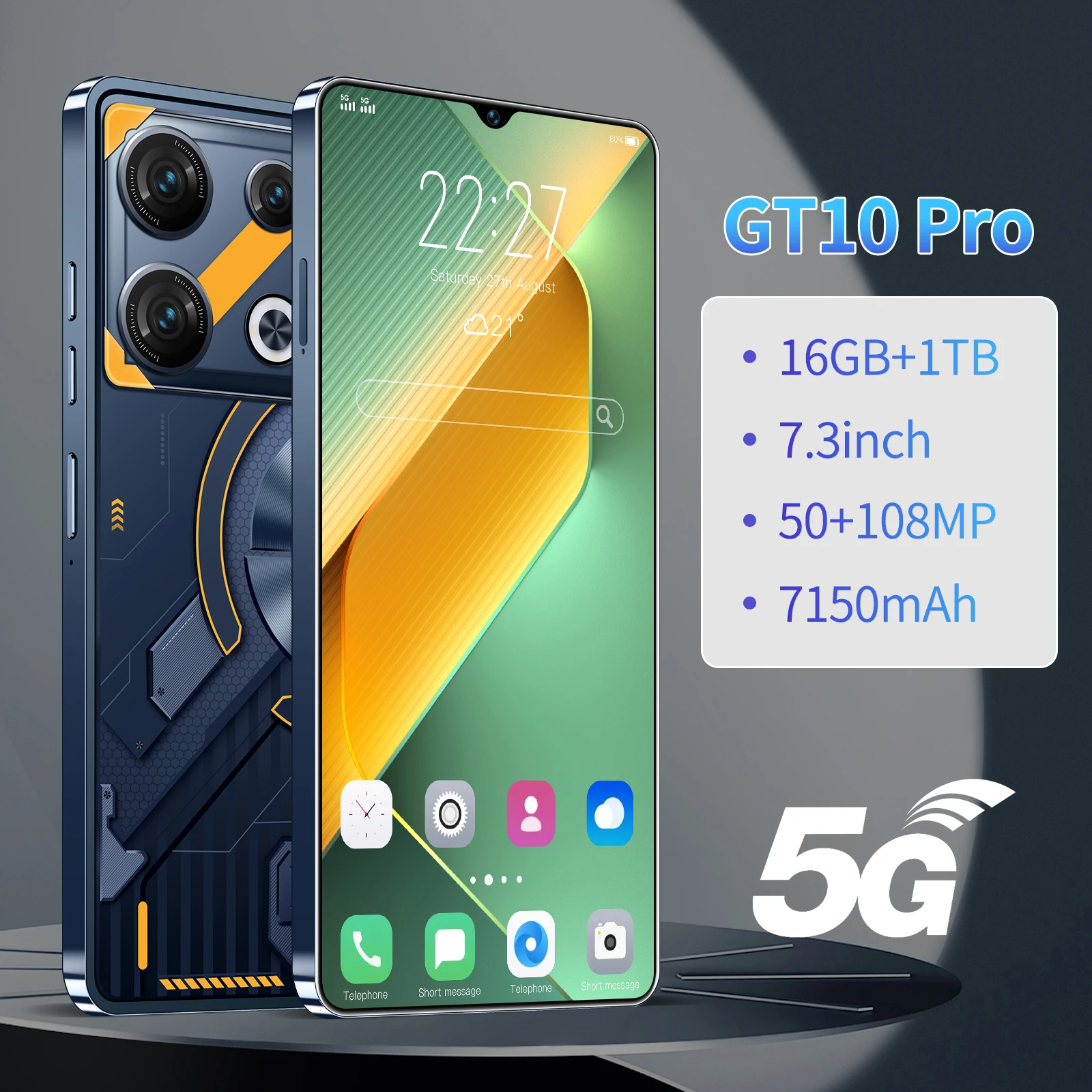 

Мобильные телефоны GT10 Pro HD, экран, смартфон, оригинал, 16 ГБ + 1 ТБ, телефон с двумя Sim-картами, Android, разблокированный мобильный телефон