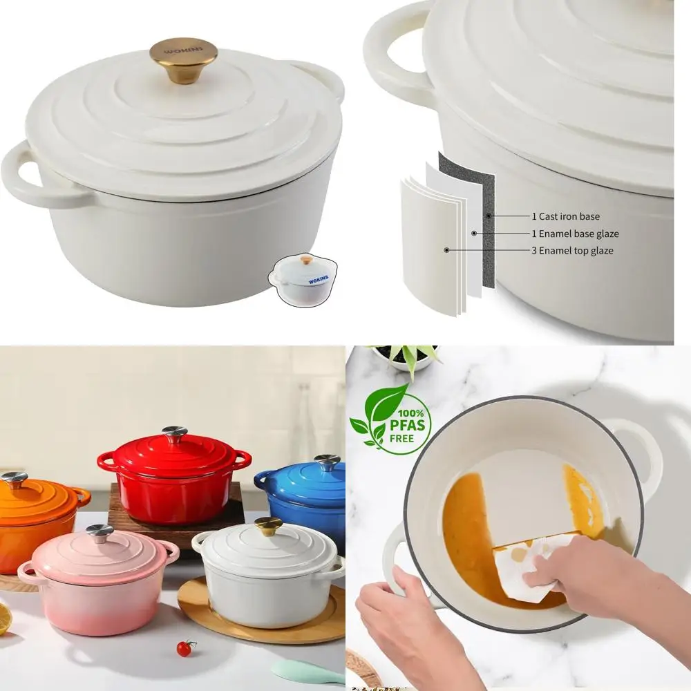 

Heavy-Duty Enamel Cast Iron Dutch Oven Pot with Lid for Bread Baking, Braising, Stews, Roasting, Oven Safe up to 500°F, 4 Quart,