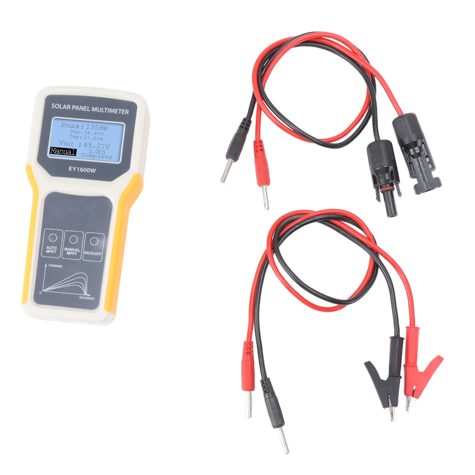 Photovoltaic Panel Multimeter LCD Screen ABS Solar Powered Backlight PV Panel MPPT Tester Yellow Handheld for VOC Testing