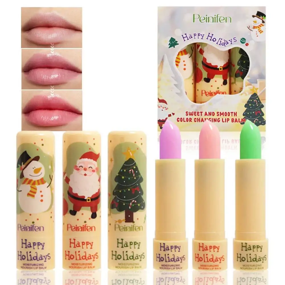 3pcs Temperature Color Changing ChristmasLipstick Set Clear Long Lasting Lips Color Change lip gloss Cosmetics