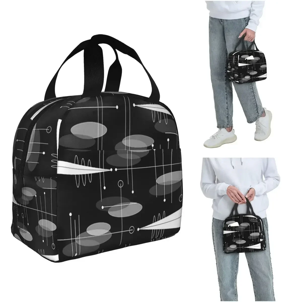 Mid-Century Atomic Space Age Insulated Lunch Bag for Women Children Portable Food Boxes Thermal Lunch Box Tote