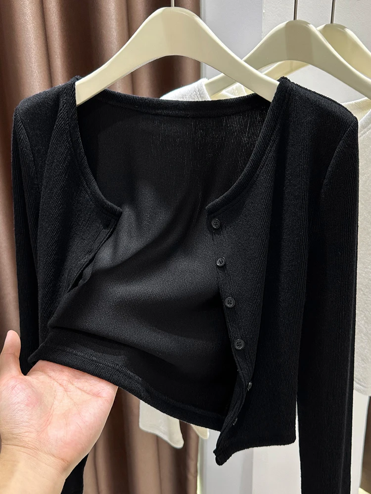 

Women's Knitted Breathable ort Sve Cardigan Outerwear Summer Bla Slim Fit Long Sve Top Korean Sle Commute Faion