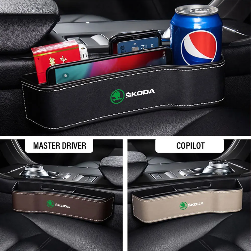 Car Seat Crevice Storage Organizing Box Cup Holder Auto Accessories For Skoda Octavia Fabia Superb Yeti Enyaq Kamiq Karoq Scala