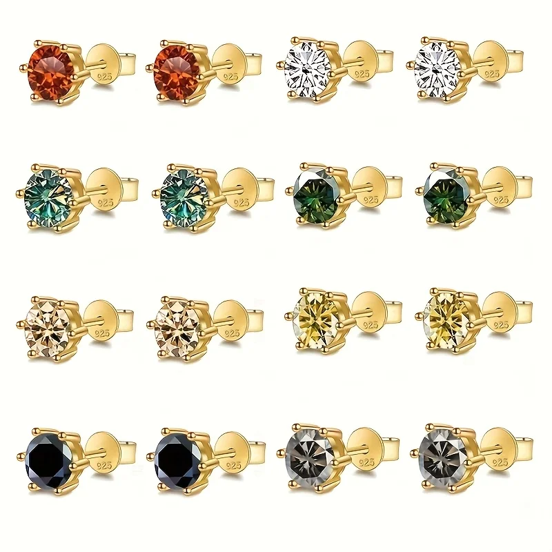 

Серьги из стерлингового серебра 925 пробы, 0,5 карата * 2 шт., красочные муассанитовые классические серьги с четырьмя когтями, праздничные подарки для мам, подруг