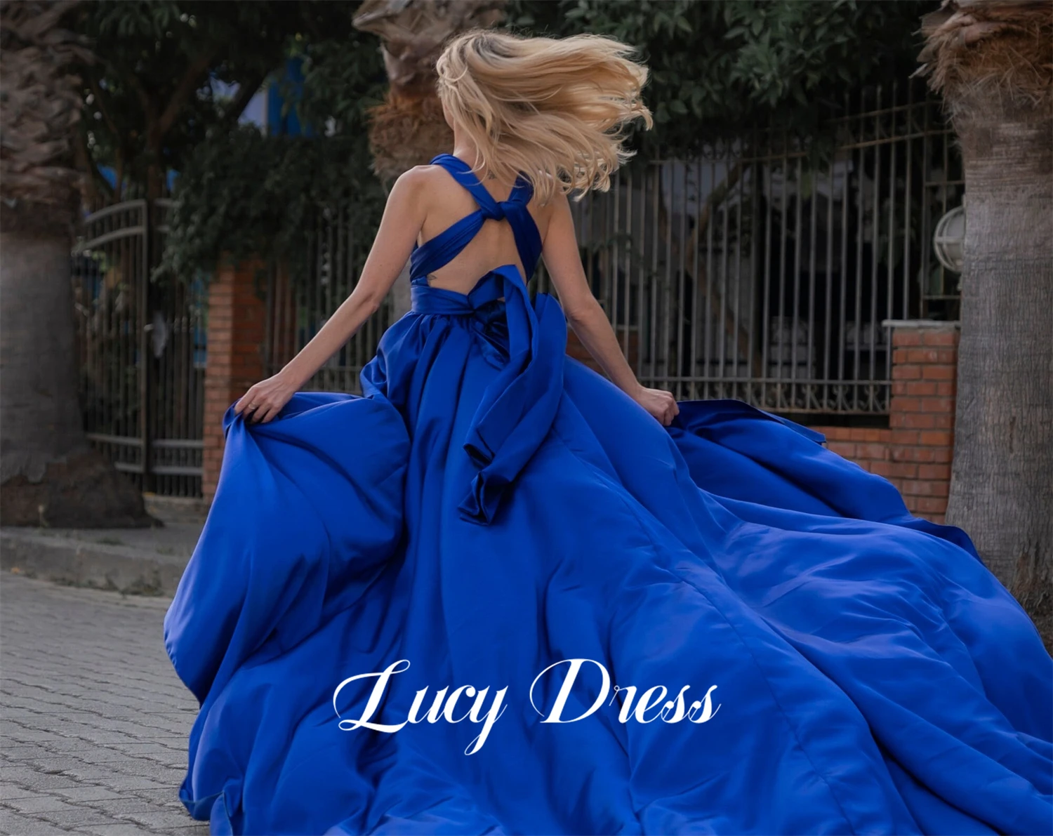 

Lucy Blue Long Tail Dress Shooting Satin Ball Gowns Happy Sharon Evening Dresses Woman Elegant Robe Soiree De Luxe 2024 Prom