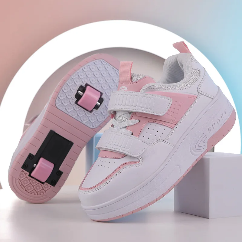 

Children Two Wheels Roller Skate Shoes Boys Girls Flying Shoe Kids Women Men Sneakers Four Colors