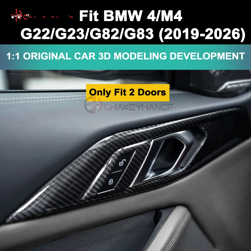 For BMW 4 Series M4 G22 G23 G82 G83 Coupe 2019-2026 Real Carbon Inner Door Handle Panel Stick On Trim Car Interior Tuning Cover