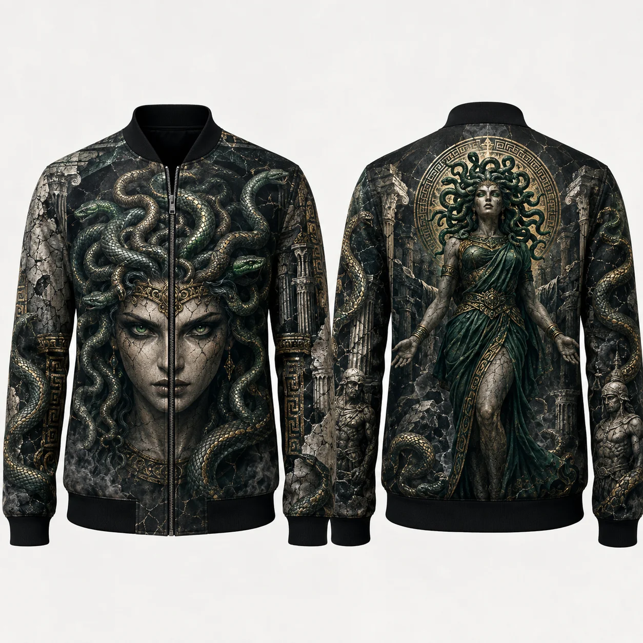 New Men Medusa 3D Print Jacket Greek Mythology Snake Queen Graphic Jackets Gothic Luxury Coat Zip Up Fantasy Streetwear Casual