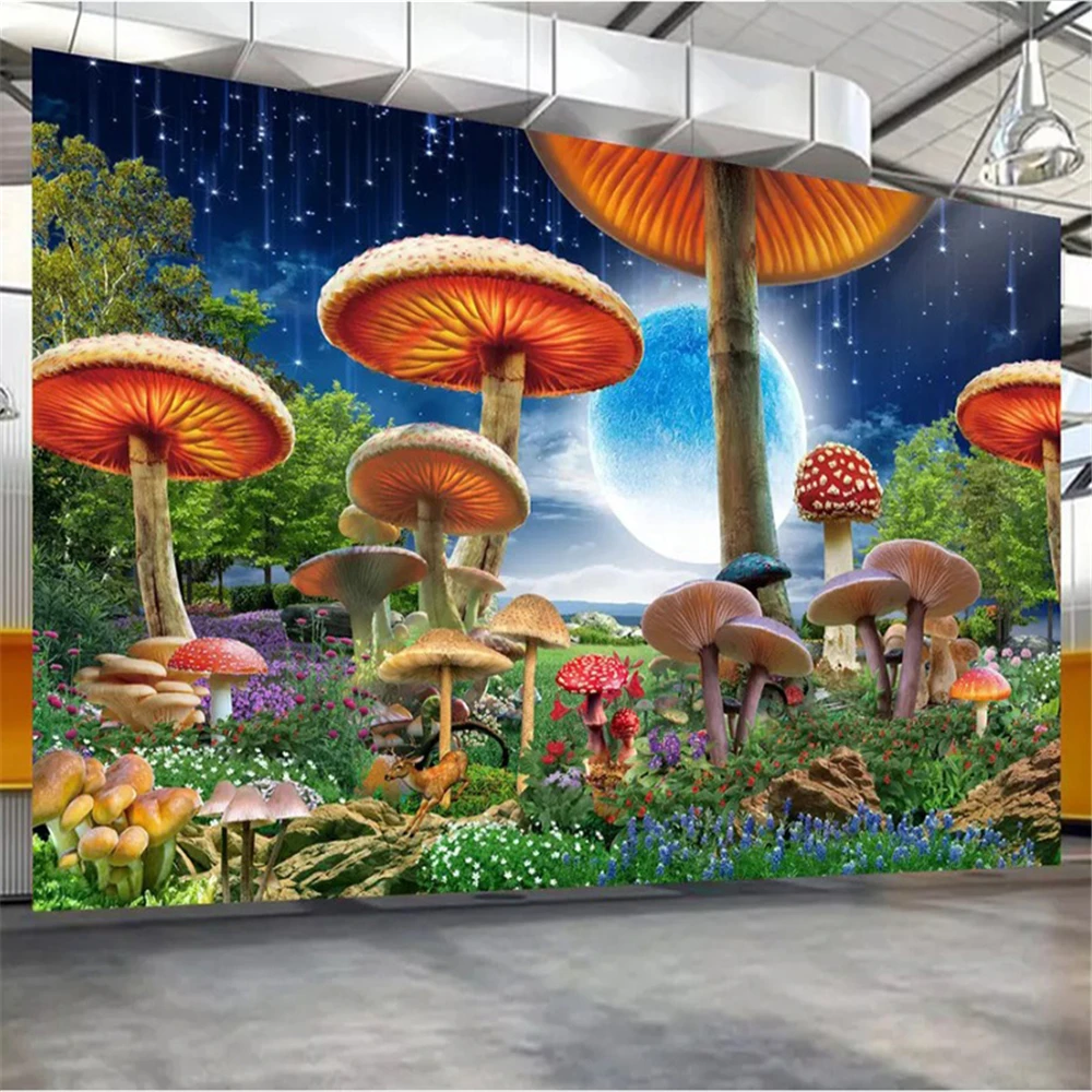 Custom Fairy Tale World Mushroom Dream Scene Wallpaper for Children's room Landscape Background Large Mural Wall paper stickers