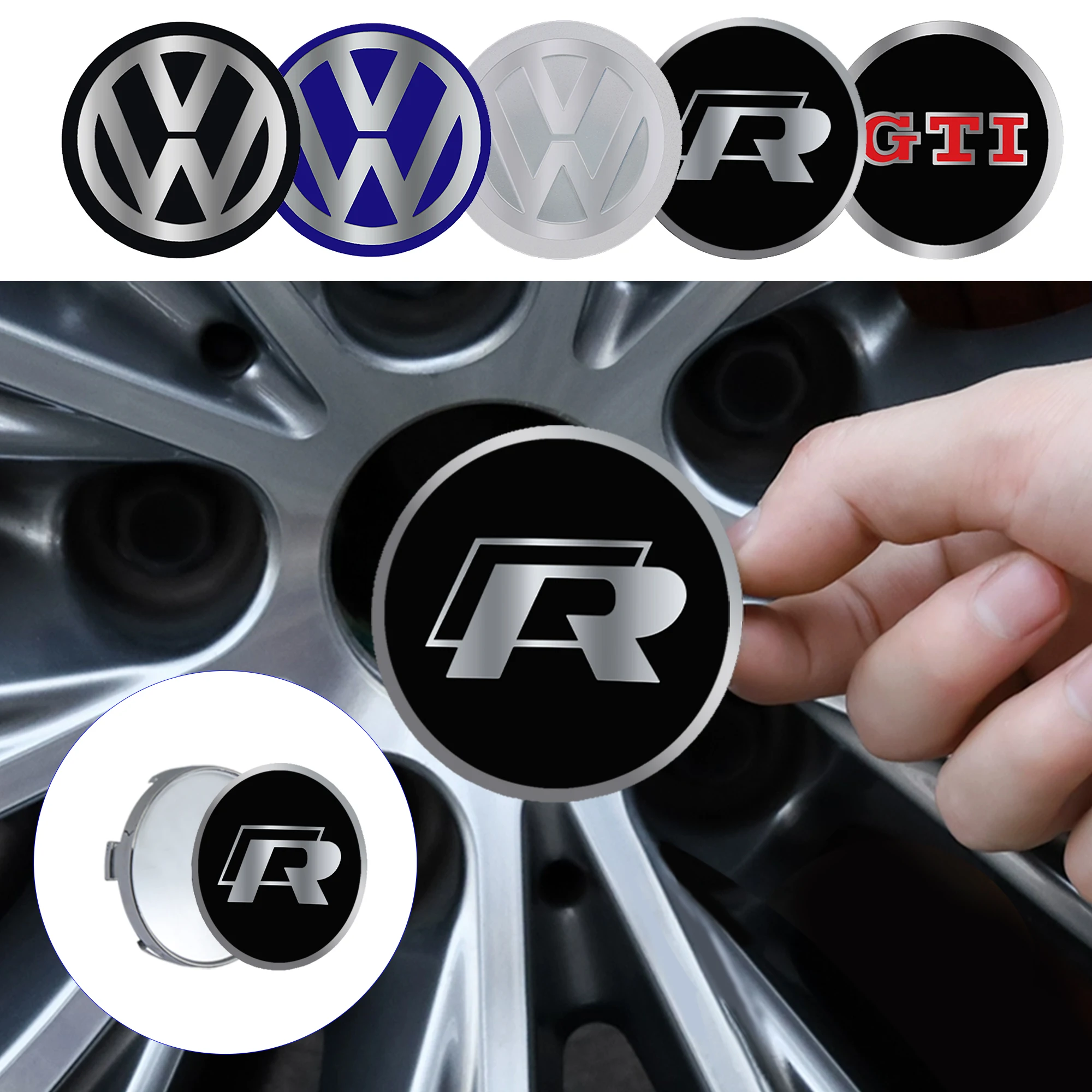 4pcs 60/63/68mm Car Wheel Center Cover Sticker Hub Caps Accessories For Volkswagen VW Golf Polo Touran TSI TDI R32 MK4 GTI Rline