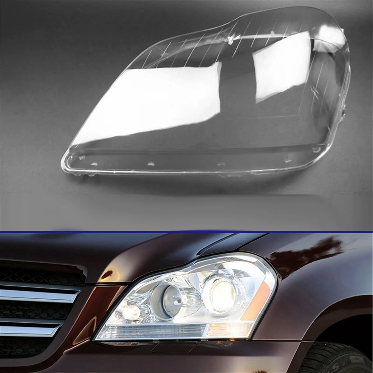 Car Headlight Lens Cover for -Class X164 GL350 GL400 GL450 GL500 2006-2011 Transparent Shell Lampshade L