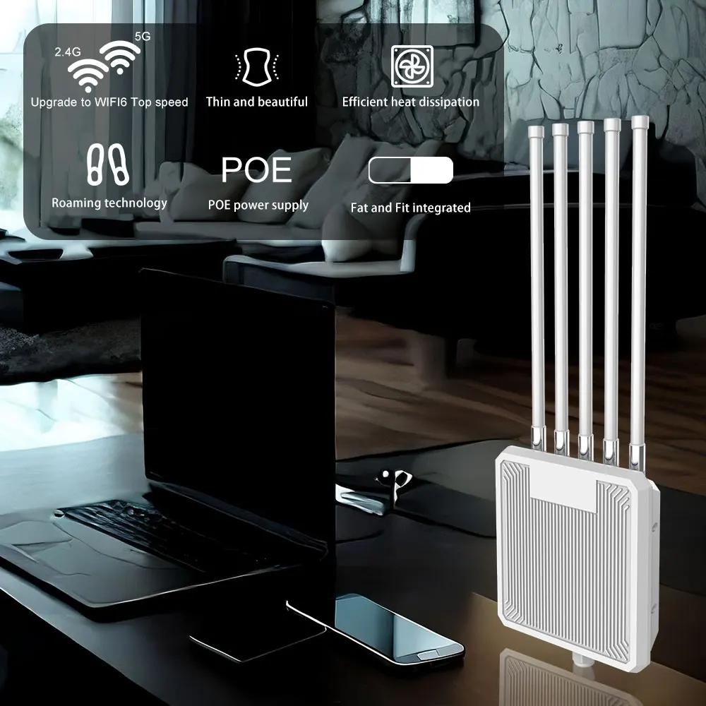 Fuente de alimentación PoE impermeable de 48V con punto de acceso al aire libre AX3000 WiFi6 directo de fábrica con soluciones y software IoT de 3 modos