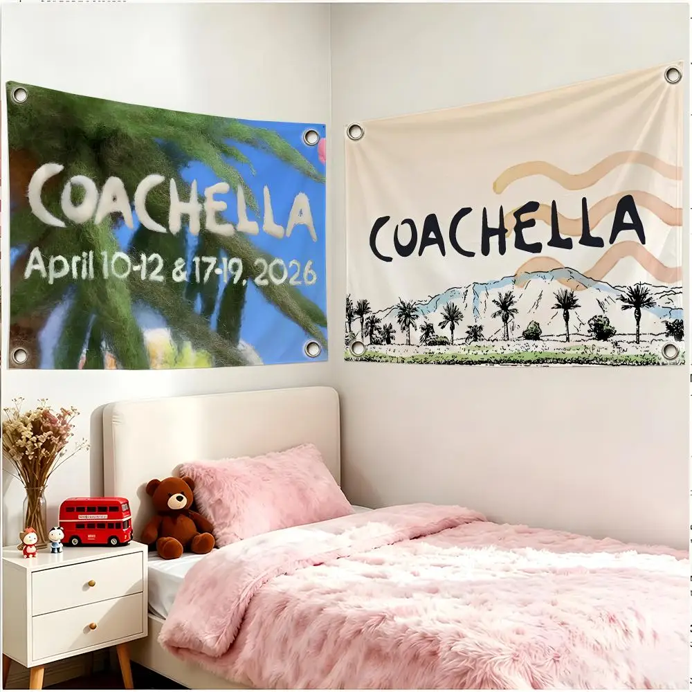 Festival Music Coachella Flags Four Ring Borderless Art Decor Indoor Outdoor Use Simple Hang And Install