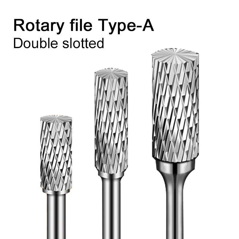 1pcs A-type Carbide Alloy Cylindrical Milling Cutter Rotary File Double Slot Wood Carving Electric Rotary Grinding Head 3-16mm