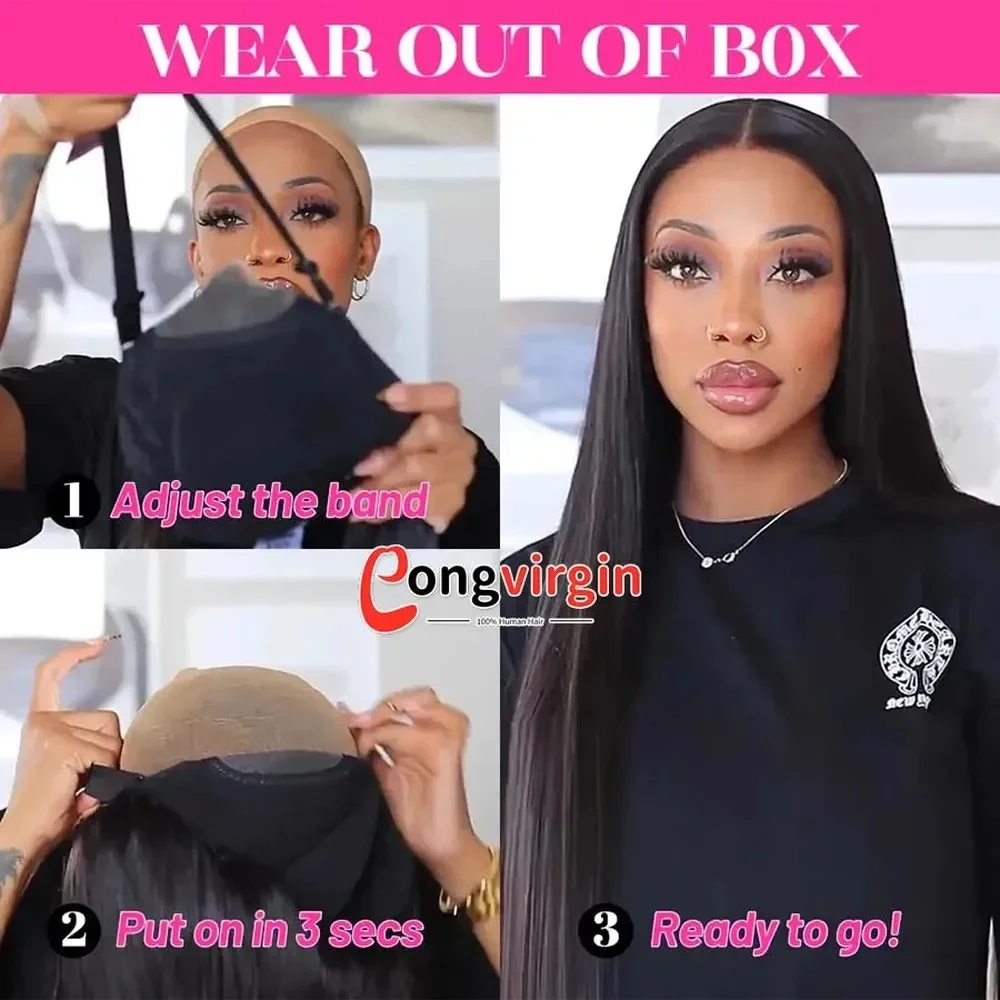 5x5 Glueless Human Hair Wig Straight Ready to Wear Pre Cut Lace Wear and Go Lace Front Wig image 4