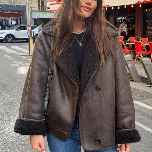 秋冬婦人服 欧米風レトロウールジャケット ラペルルーズファー一体型トップス