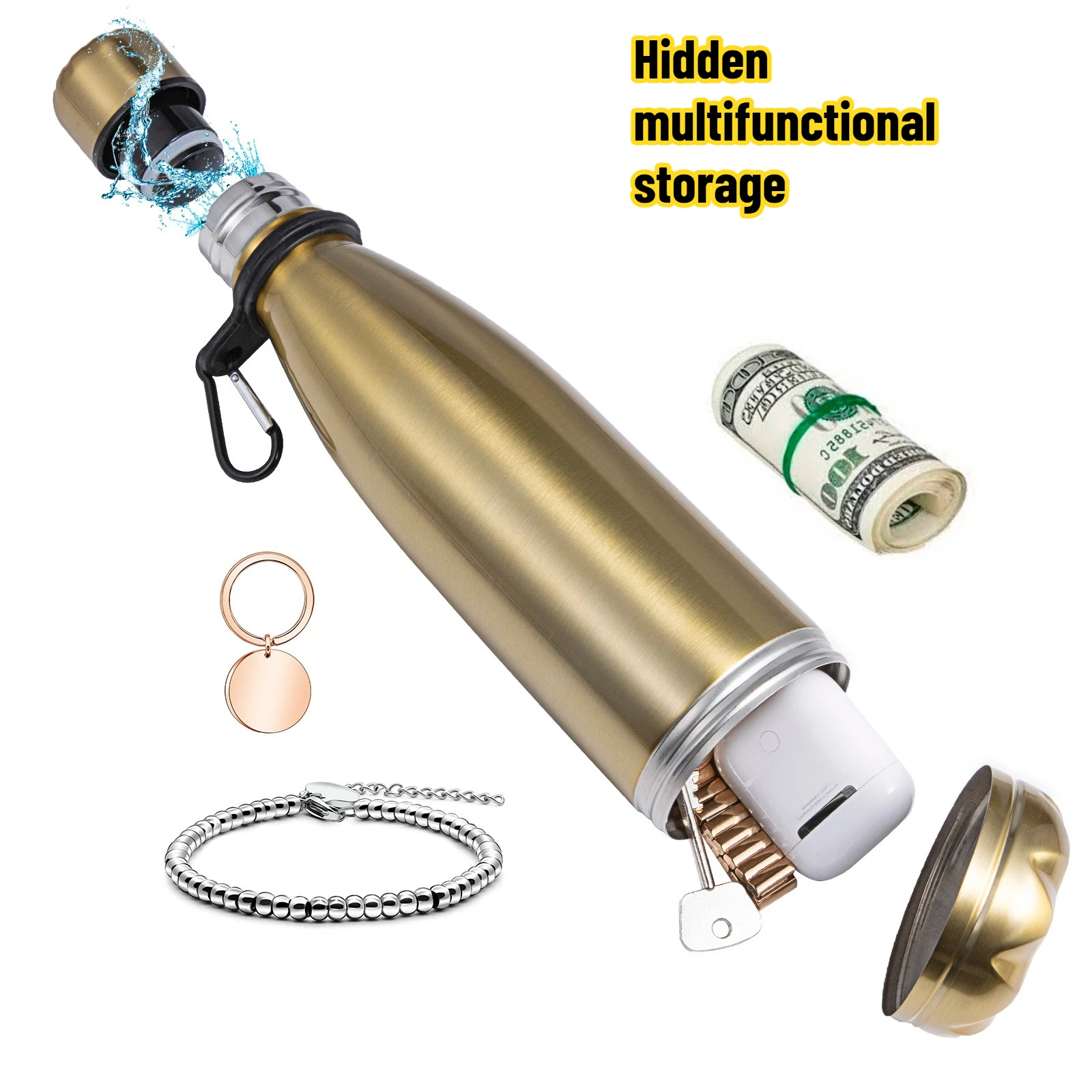 

Popular Gold Stainless Steel Insulated Cup with Hidden Bottom Space for Creativity Home Storage Collection Tools Storage Bottles