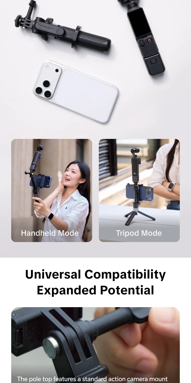 PGYTECH Action-Kamera Verlängerungsstange Stativ Plus 2-in-1 Stange & Stativ / Telefonhalter, für GoPro/DJI Osmo/Insta360 – Detail 3