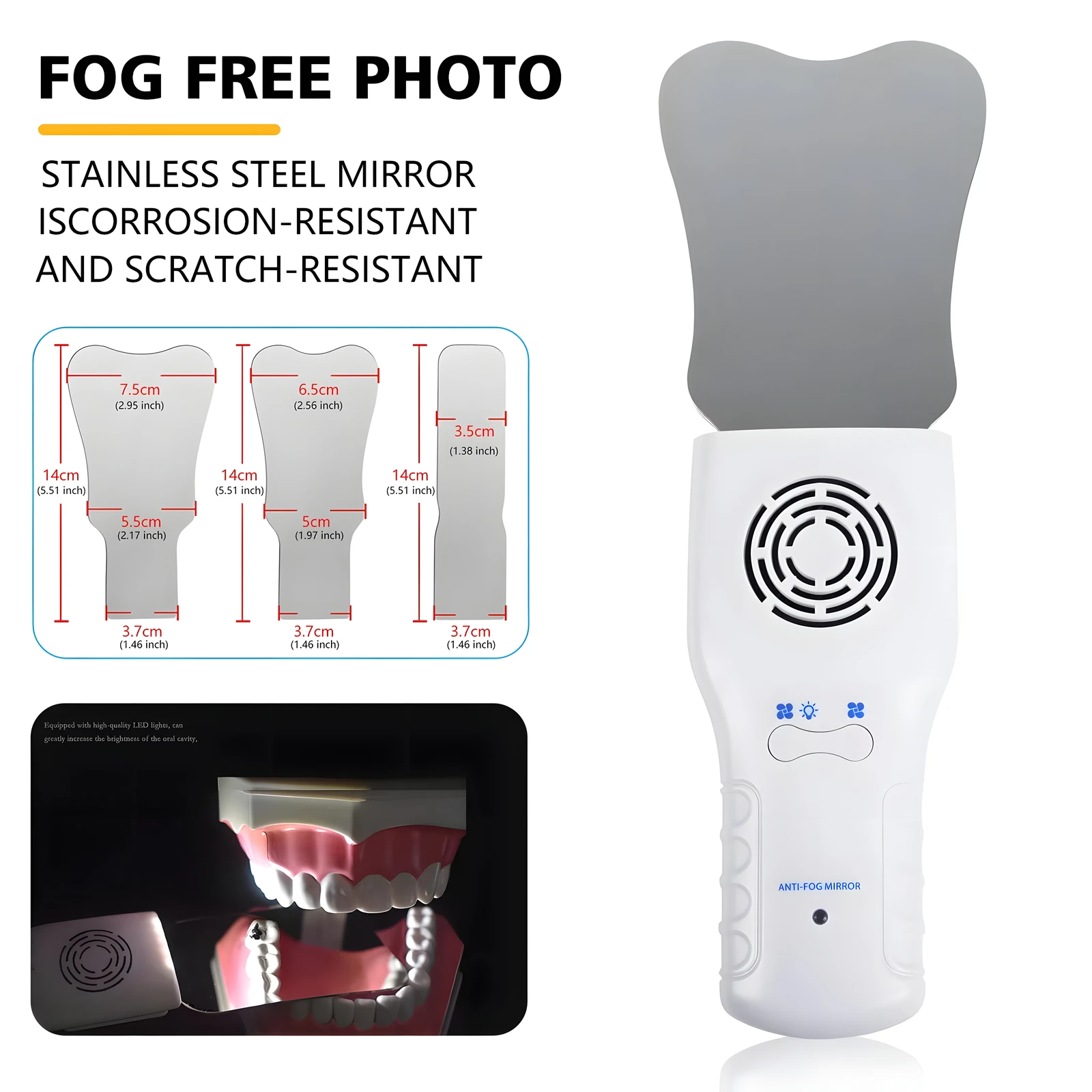 Dental Automatic Anti-fog Mirror for Oral Photography Reflector Defog Mirror Orthodontic Buccal Occlusal Lingual Dental Supplies