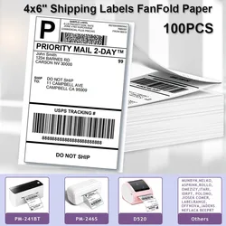 Phomemo A6 4x6inch Direct Thermal Labels 100 Labels Per stacked - shipping label FanFold Paper For PM-241BT/D520 Waybill Printer