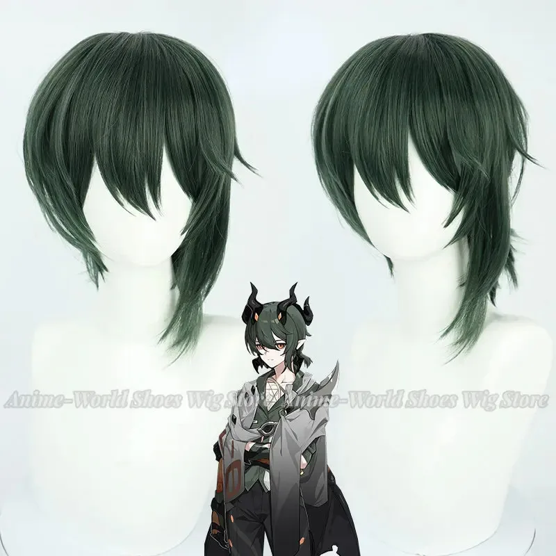 고품질 혼카이 임팩트 3 코스마 코스프레 가발 짙은 녹색 소녀 짧은 머리 작은 포니테일 게임 헤드웨어 무료 가발 캡