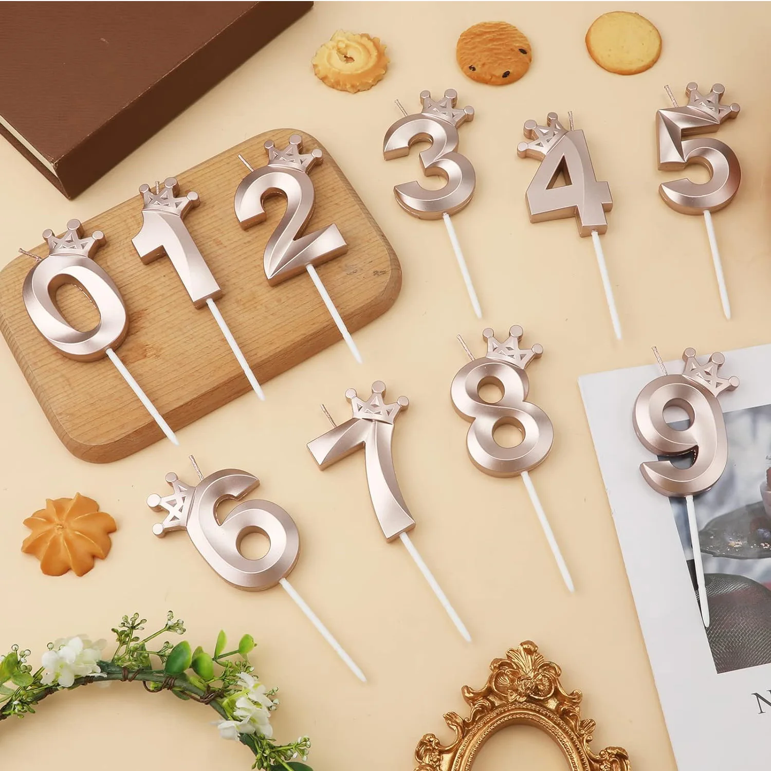 3D Number0 Candle for Birthday Cakes Numeral Birthday Candles with Elegant Crown Decor for Parties Wedding Anniversary Valentine
