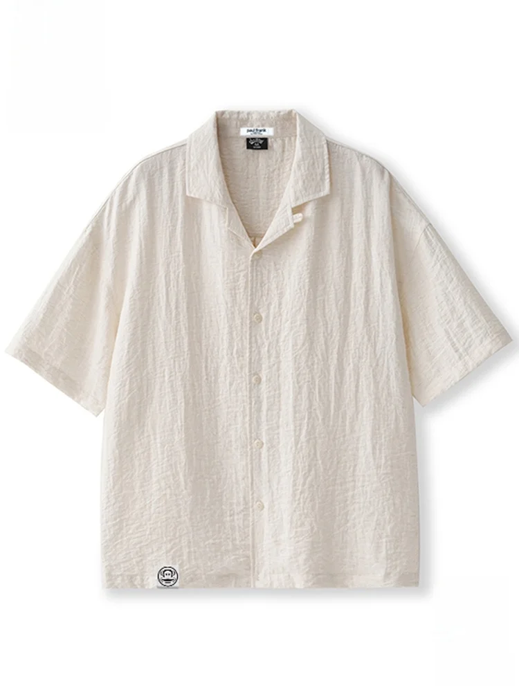 

PaulFrank Linen Short Sleeve Shirt Men's Loose Fit Cityboy Style Casual Shirt Large Mouth Monkey Pattern Summer Fashion