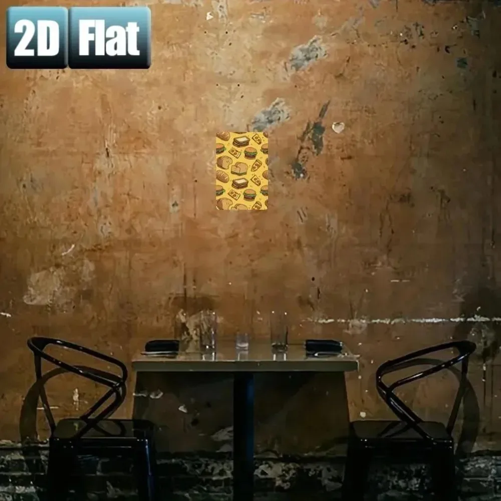 CIFbuy 2D Flat Vintage Tin Wall Art,Burger Sandwich Yellow Background Kitchen Cafe Indoor Wall Decor