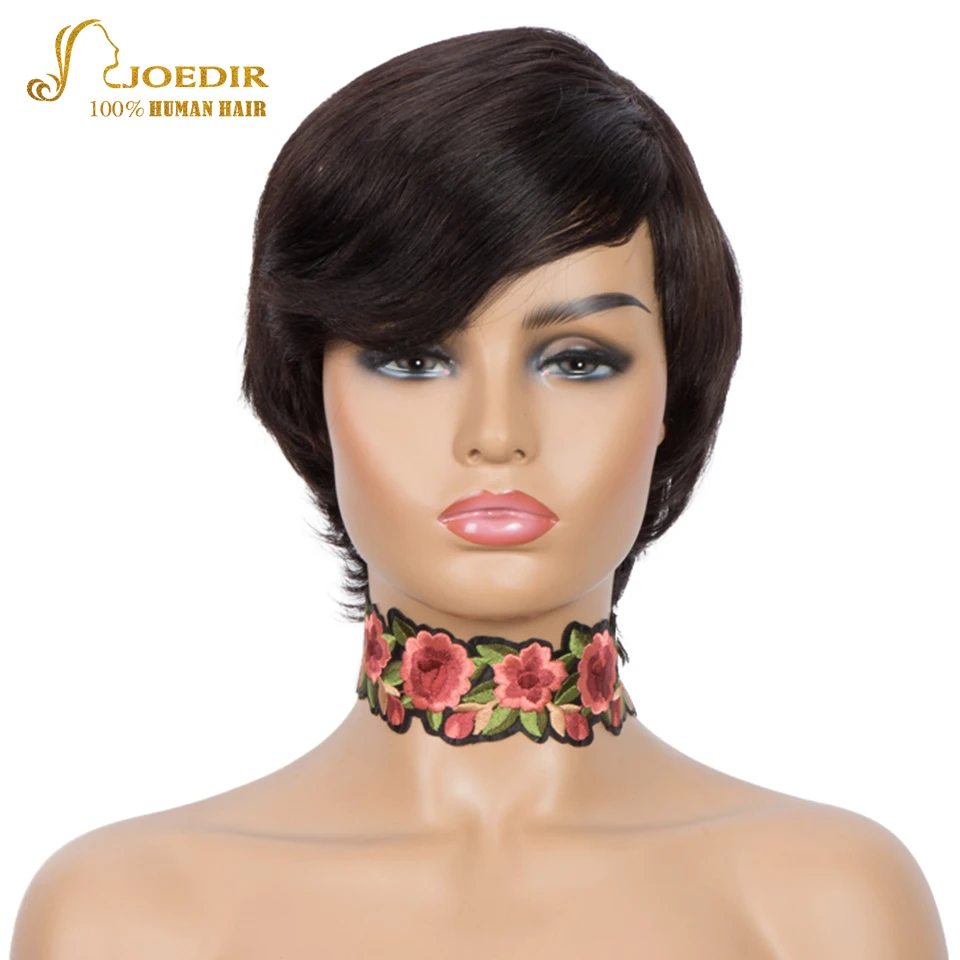 Joedir التخليص قصيرة عابث قطع مستقيم 100% خصلات الشعر المستعار الإنسان للنساء البرازيلي شعر ريمي كامل آلة صنع يوميا شعر مستعار أسود