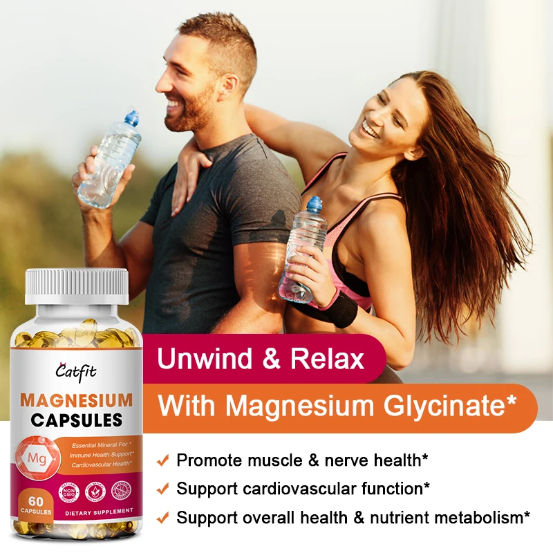 Catfit Glycine Magnesium Capsules Vitamin D B6 Cognitive function calm mood sleep Muscle Recovery Mineral Magnesium Capsules