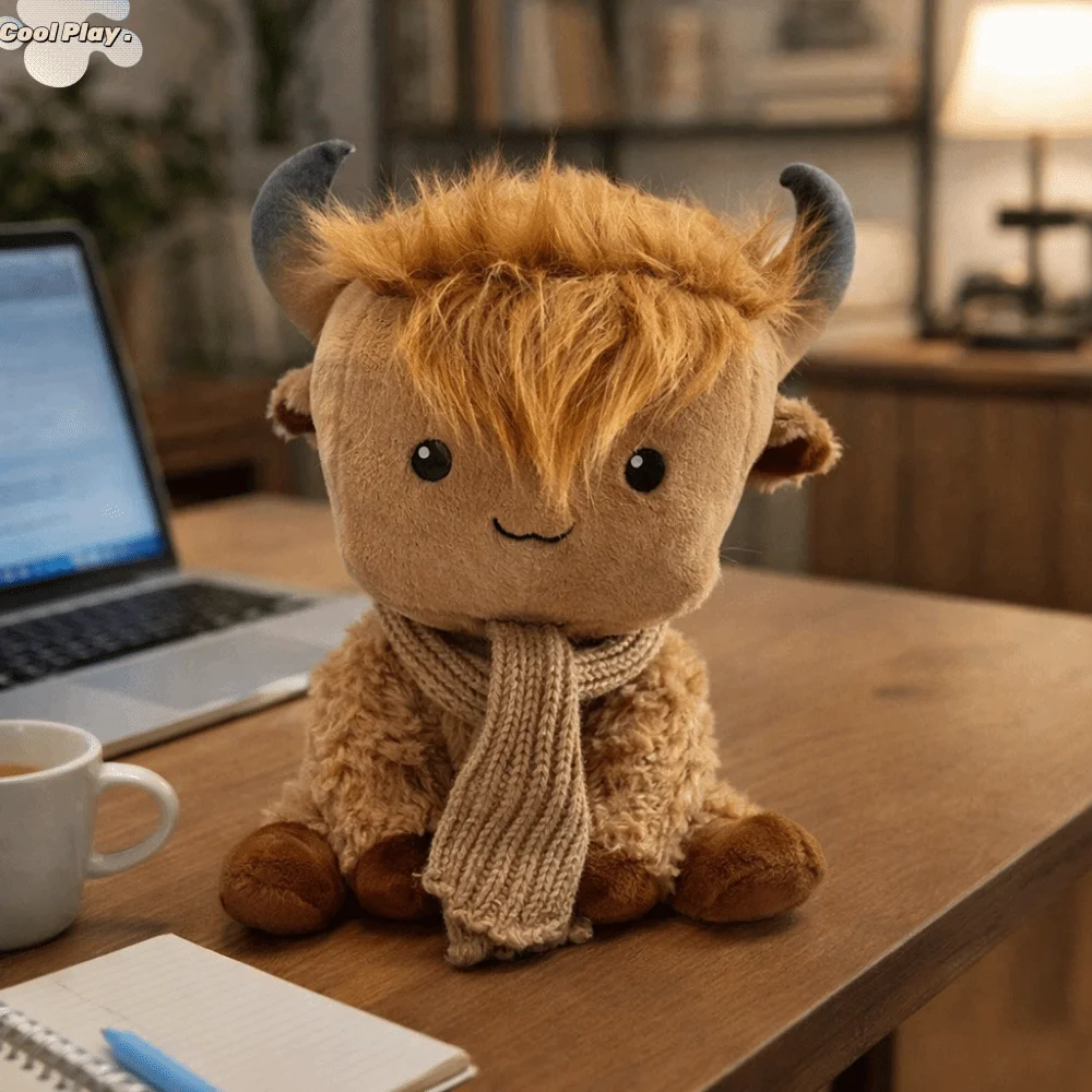 

Knitted Scarf Scottish Highland Cow Plush Soft Stuffed Removable Scarf Cow Fluffy Doll Cute Fluffy Cow Stuffed Animal