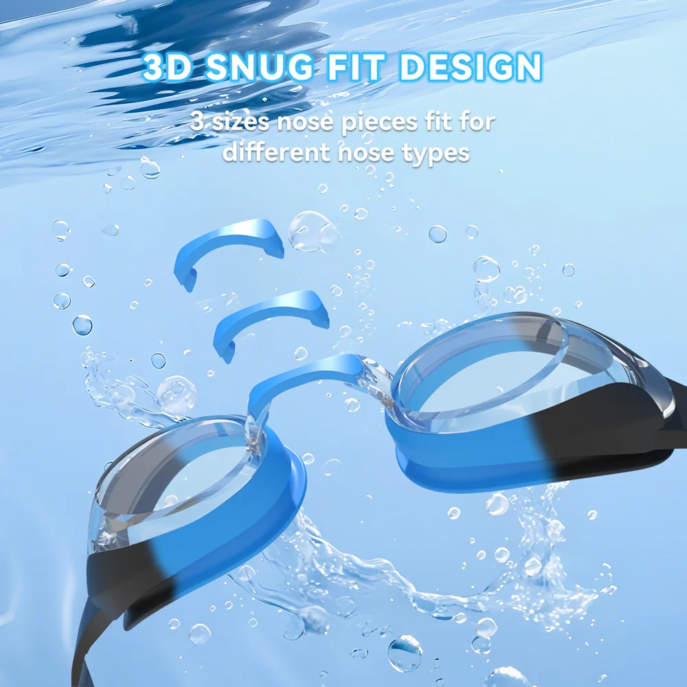 Schwimmbrille für Kinder, Schwimmbrille, beschlagfrei und auslaufsicher, schnell verstellbarer Riemen, austauschbare Nasenbrücke, für Mädchen und Jungen im Alter von 3–14 Jahren – Detail 2