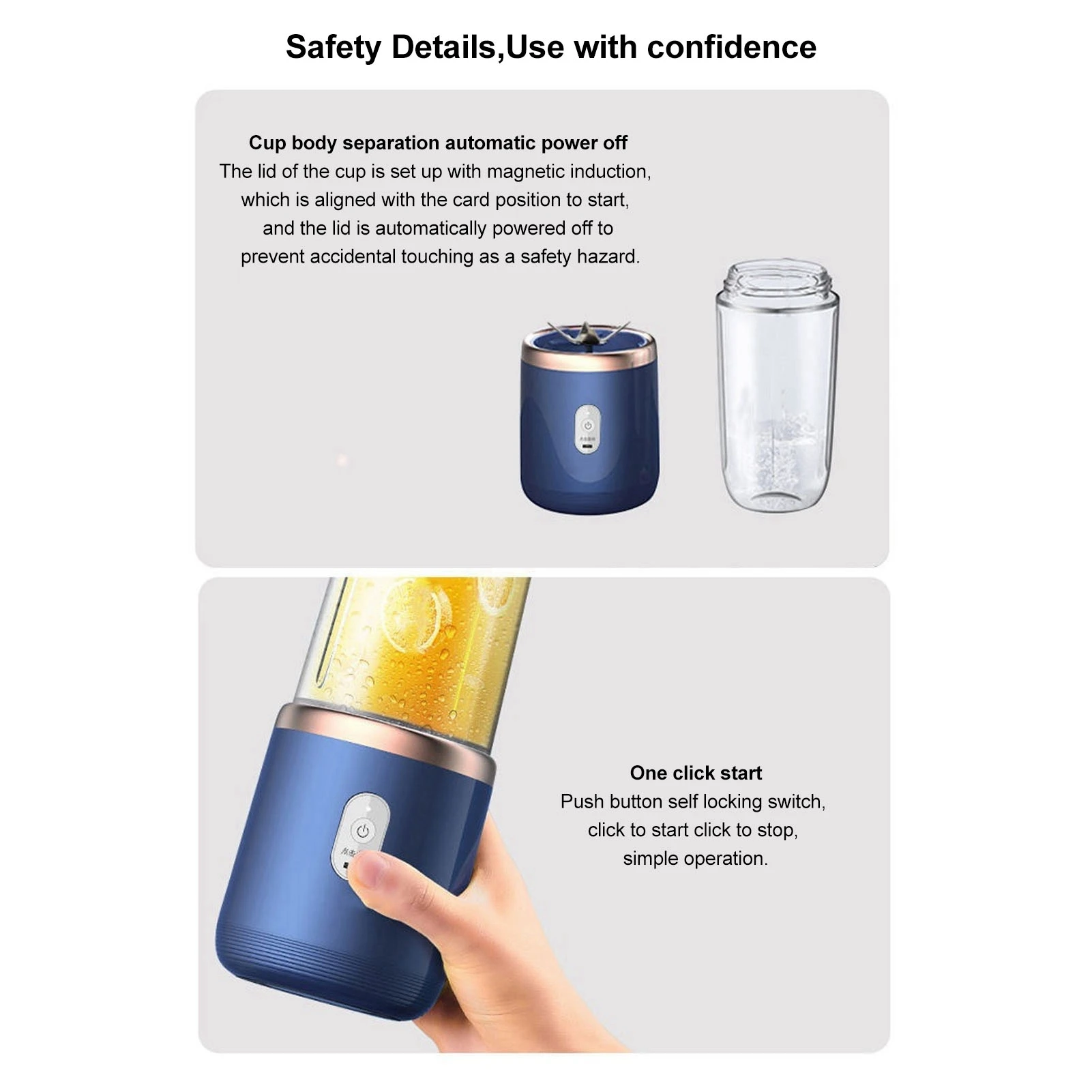 Blender Portabel 300Ml Tanpa Kabel untuk Shake Enam Bilah Pengisi Daya USB dengan Botol dan Tutup Blender Shake Tanpa Kabel Blender USB