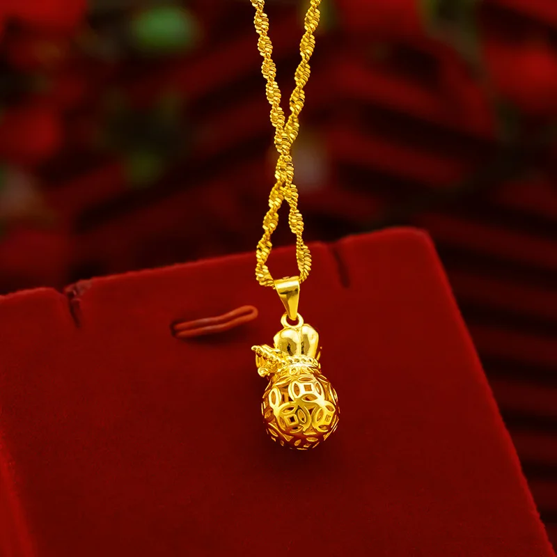 9999 Real Gold 24K Jewelry Lucky Money Bag Gold Necklace Women's Wealth Lucky Bag Pendant