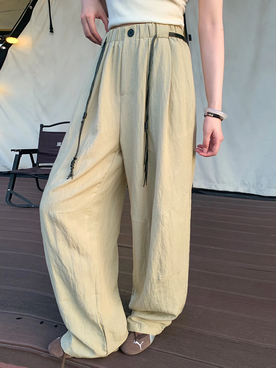 Linen Casual Pants Women Summer 2026 New Thin Loose Lazy Drape Elastic Waist Wide Leg Pants Casual Trousers Ladies Fashion