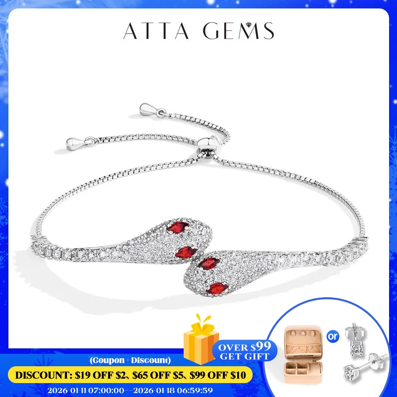 ATTAGEMS Original Double Snake Head Moissanite Bracelets for Women Men D VVS1 Diamonds S925 Silver Birthday Wedding Gifts 16+8cm