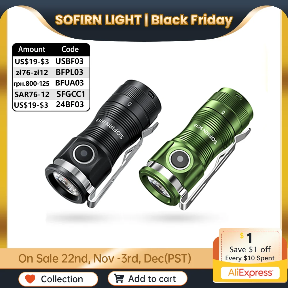 Sofirn 미니 SC13 강력한 손전등, SST40/519A LED 1300lm 18350 충전식 LED 라이트 95 하이 CRI 토치 램프, 마그네틱 포함