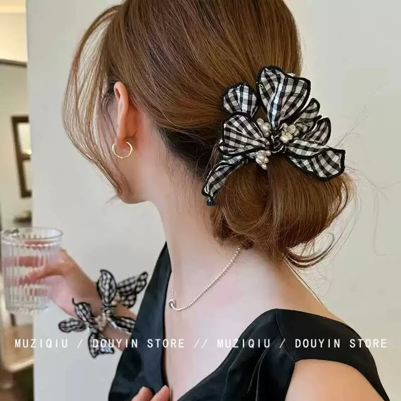 

2025 New High-End Beaded Rubber Band Women'S Hair Rope Literary Temperament Korean Simple Striped Hair Loop Head Rope Women